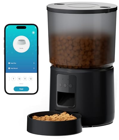 5L Futterautomat Katze - 5G/2.4G WiFi Katzenfutter Automat - Futterspender Katze Verbinden APP - Fernfütterung - 1-10 Mahlzeiten pro Tag - mit Aufnahmefunktion - Duale Stromversorgung