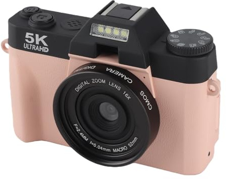 Digitalkamera, WiFi 48MP Autofokus 4K-Videokamera, 16-facher Digitalzoom-Vlogging-Kamera mit 3-Zoll-180°-Klappbildschirm, Abnehmbarem Weitwinkelobjektiv, Kompaktkamera für () PINK