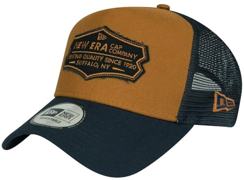 New Era Gorra de camionero ajustable, parche retro azul marino/cacahuete, talla única