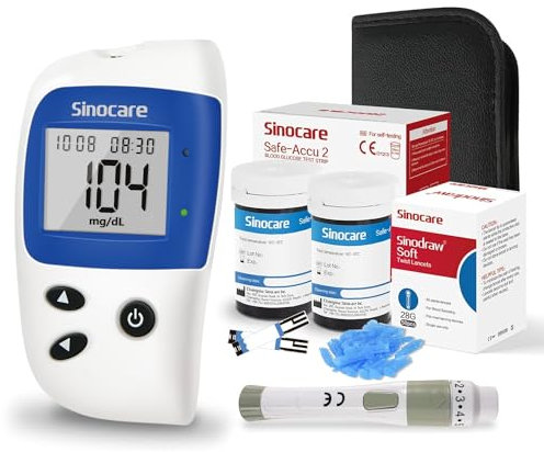 Sinocare Medidor de Glucosa, Sin ajuste de código, generación rápida de valores, almacenamiento de resultados, Control Diario de la Diabetes Modelo Accu2 (accu2 50 kit)
