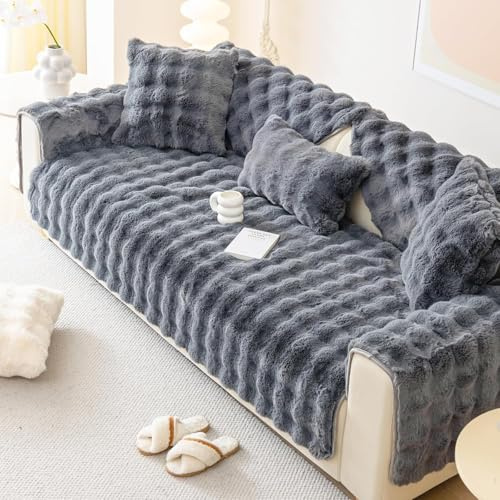 tianxinbaobei Faux Fur Couch Covers for Sofa, Plush Sectional Sofa Covers Washable for Single Cushion Armchair Couch,Non-slip Slipcover Sofa Covers for Pet Furniture Protector(1PC,Dark Grey,35x35)