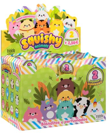 Squishy Animals, Juguetes en Forma de animalitos, con Efecto Slow Rising. Suaves, blanditos y perfumados. Juguetes Antistress Estilo Kawaii. Caja de 8 Sobres y 16 Squishies.