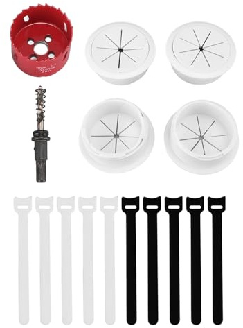TV Cord TV para TV montada en la Pared, 2-3/8 (60 mm) en el Kit de gestión de Cable de Pared Incluye 4 pases Blancos, Accesorio de Taladro de Sierra de 1 Orificio y 10 Corbatas