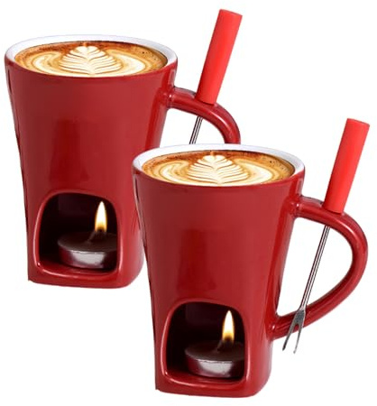 Taza Para Fondue De Chocolate Con Tenedores, Paquete De 2 Tazas Para Derretir Chocolate, Tazas Para Velas De Cerámica, Tazass Para Fondue De Dulces Con Tenedor Para Postres De Fiesta Reuniones