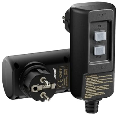 SAFEMORE PRCD Personenschutzstecker 30mA, 230V/16A FI Schutzschalter Steckdose – Geprüft nach EN 61008/61009, mit Anzeige & Testtaste, IP54 – Für Haushalt, Garten & Medizingeräte