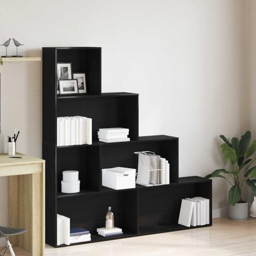 QZZCED Scaffale per libri in rovere nero 155 x 24 x 160 cm con design a gradini e ampio spazio per sala ufficio libreria stile moderno e costruzione resistente