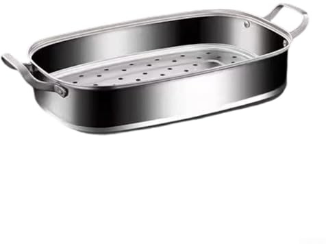 Pentola a vapore ovale per pesci, in acciaio inox da 8 qt, per cucinare in forno a vapore in acciaio inox con coperchio in vetro, pentola per pesce intero per cucinare in modo sano, forno a gas a