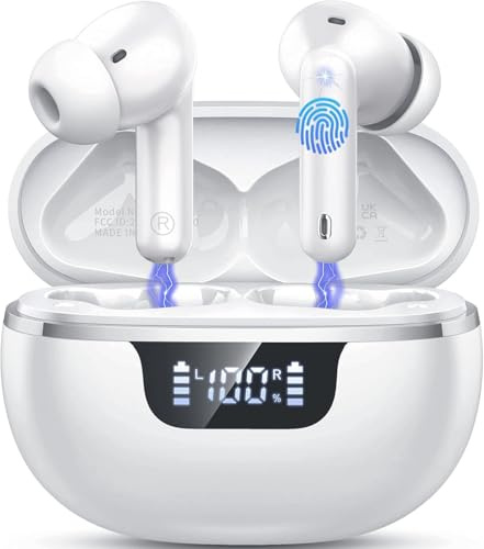 Auriculares inalámbricos Bluetooth con cancelación de Ruido, Auriculares Bluetooth con Controladores dinámicos estéreo, Auriculares Deportivos inalámbricos Bluetooth con Pantalla de alimentación LED