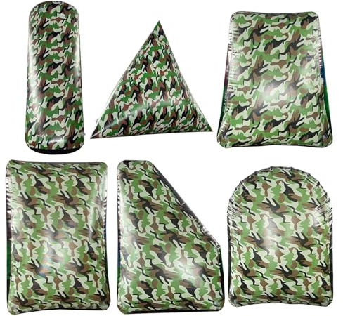 HTRY 6PCS Inflatable Battle Bunkers Set, Camouflage/Yellow Air Obstacles For Archery Tag, Paintball, Laser Tag, Airsoft & Outdoor Combat Games, Portable PVC Inflatable Barriers(Color:Camouflage)