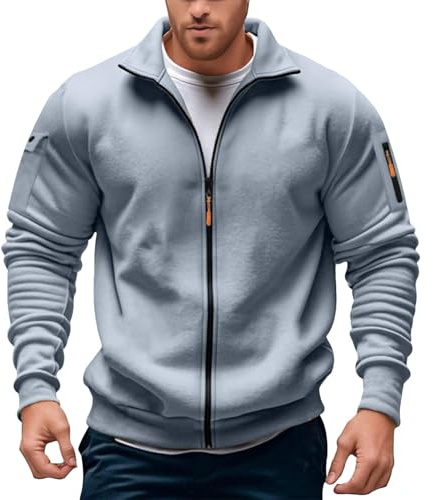 Fleece sweatshirt med dragkedja snygg ståkrage ficka fram fritidsjacka för vardag fritid