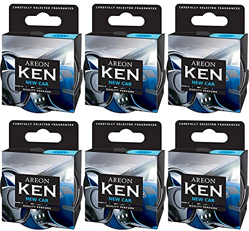 AREON Ken Désodorisant Voiture Neuve Odeur Neuf Senteur en Pot Couvercle Ventilé Réglable Maison 3D (New Car Lot de 6)
