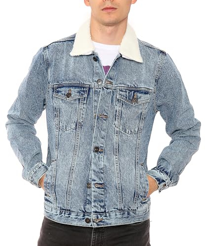 NOROZE Män jeansjacka med avtagbar sherpa krage klassisk päls Jean truckerrock