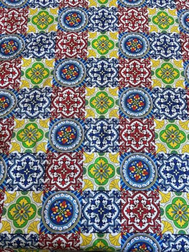 Tessuti A METRAGGIO metro altezza 280cm ideale per centrotavola, tende, cuscini, fai da te, calate, tovaglie, varie fantasie venduto al metro QUANTITA' 1 = 100cm x 280cm (Maiolica Multicolor)