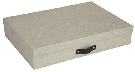 BIGSO SVERKER Dokumentenbox für Unterlagen im A3-Format – Schreibtischablage mit Deckel und Griff – Aufbewahrungsbox aus Faserplatte und Papier in Leinenoptik – beige