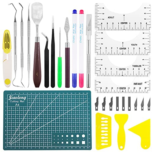 Swpeet 31Pcs Precision Craft Weeding Tools for Vinyl, Y compris les règles d'alignement de T-Shirt, Crochet Weeder, Crayon de marque de couture, Scraper pour la couture, Faites-vous-même Art Work