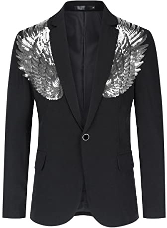 Men's Wedding Sequin Wing Stage Clothes Premium Suit Jacket Blazer Coat