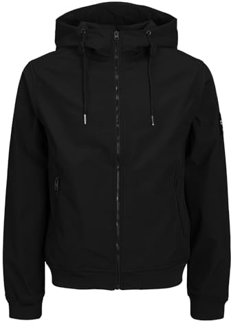 JACK & JONES Herren Jacke Softshelljacke Kapuzenjacke Basic Softshell Hood, Farbe:Schwarz, Artikel:-Black, Größe:M