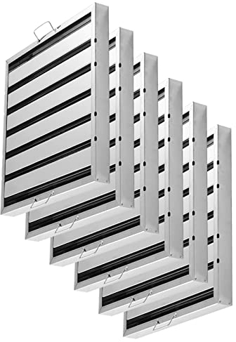 Pack of 6 49.5 CM x 49.5 cm Commercial Kitchen Hood Canopy Grease Baffle Filter Restaurant Large Canopy Filter Exhaust Hoods 18/8 Stainless Steel (19.5 in x 19.5 in)