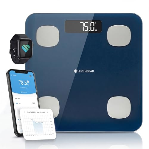 Silvergear® Balance Connectée HAUTE PRÉCISION | Pèse Personne Impedancemetre Connectée Bluetooth avec App | Pèse Personne Numérique Masse Graisseuse | Poids, IMC, Eau, Poids Osseux, BMR (Métal)