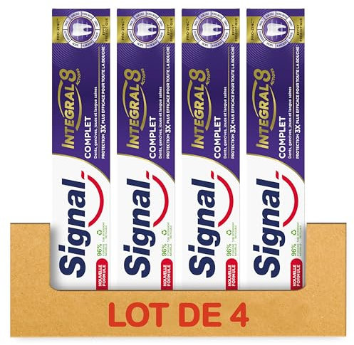 SIGNAL - Dentifrice Integral 8 Complet Effet Prébiotique - Protection Complète 3x plus efficace -96% d’ingrédients d’origine naturelle (lot de 4x75ml)