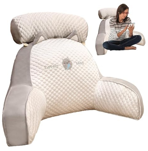 Fabixoin Almohada De Lectura para Cama, Respaldo 2 En 1 para Sentarse En La Cama, Respaldo Lumbar con Reposabrazos, Almohada para Sofá, Comodidad Y Ergonomía, Cojín De Cuña para Respaldo De Sofá
