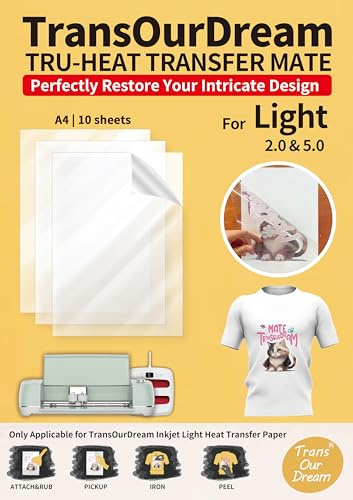 TransOurDream Transfer Tape for Vinyl 10 Sheets A4(light-tape-10) | Inkjet Printer Printing Cutting Weeding for Cricut Use with our Light Heat Transfer Paper