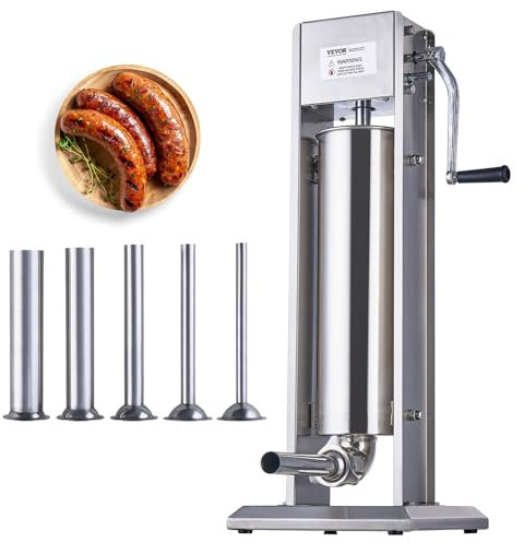 VEVOR Insaccatrice Manuale per Salsicce 7 L Macchina per Salsicce Verticale a Doppia Velocità, Realizzata in Acciaio Inossidabile 304 per Uso Alimentare, 5 Tubi di Ripieno, per Cucina, Ristorante