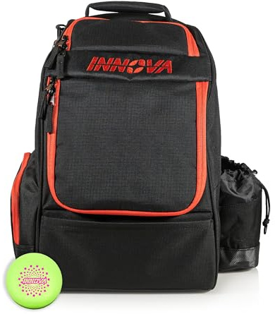 Innova Adventure Pack Disc Golf Backpack – Holds 25 Discs – Includes Mini, Disc Golf Bag (Black/Scarlet)