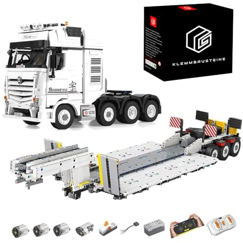 DOYAY Technik LKW mit Anhänger, 4478 TeiIe Technik Truck Abschleppwagen Ferngesteuert Auto mit 4 Motoren, Ieds Bausatz Groß LKW mit Tieflader