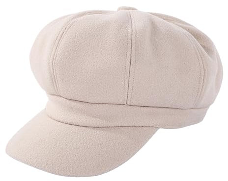 HIQIU Vintage Ballonmütze Damen Schirmmütze - Winter Warme Barett Cap Damen Achteck Newsboy Cap für Herbst Winter (DE/NL/SE/PL, Alphanumerisch, Einheitsgröße, M, Beige)