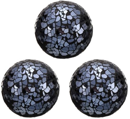 Sourcing Map Sfere decorative in vetro – 3 pezzi, sfere da 6,9 cm, sfere centrotavola, sfere in vetro mosaico per decorazione, nero brillante
