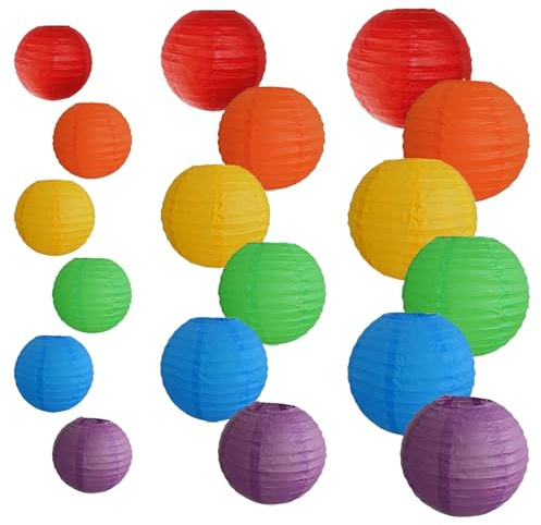 18 lanterne di carta colorate, lanterne di carta, rotonde, cinesi rotonde, paralume in carta dipinta a mano, utilizzato per pittura e decorazione (18 colori)