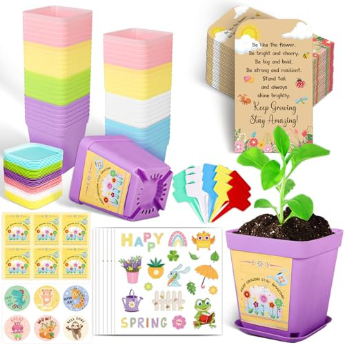 TUZELIYA 36 Pack Gifts for Students from Teachers - Year 6 School Leavers Gifts End of Year Gifts - Flower Pot Gift Set with Pots Trays Stickers Envelopes - DIY Planting Kits (Seeds Not Included)