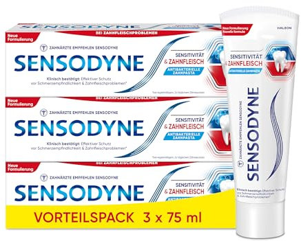 Sensodyne Sensitivität und Zahnfleisch Zahnpasta, 3x75ml, Zahncreme für verbesserte Zahnfleischgesundheit und Reduktion der Schmerzempfindlichkeit