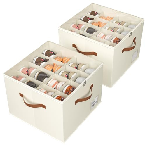 Storivo Shoe Organiser - Shoe Storage Box for Closet, Shoe Storage Organiser with Zipable Clear Cover, Adjustable Dividers Shoe Boxes, Shoe Storage Fits16 Pairs -2 Pack Beige black