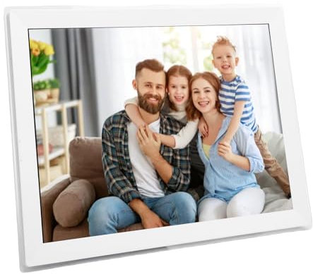 Jectse Frame di Foto Digitale WiFi da 15 Pollici, Cornice di Foto Elettronica Intelligente Touch Screen con App, 1024x768 IPS FHD, Supporto a Parete a (Spina Europea)