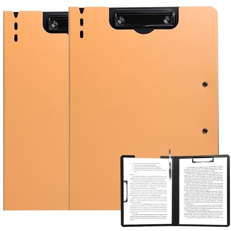 FRETONBA Porte-documents A4, 2 Pièces Dossier avec Porte-bloc et Couvercle, Porte-documents avec 2 Pinces, Tableau pour Bureau/Chantier/École, Orange
