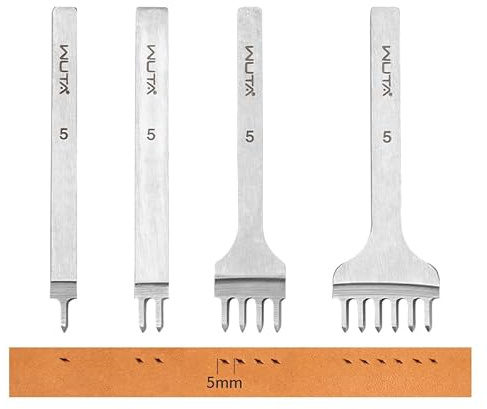 WUTA Strumento perforatore per pelle, seconda generazione, scalpello per pelle di alta qualità con lucidatura interdentale, strumento perforatore per fai da te (5mm 1+2+4+6)