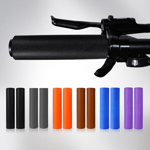 Silicone Bike Grips 130mm with Bar End Plugs – Soft Anti-Slip Handlebar Grips for Mountain, Folding, BMX & Hybrid Bikes – Comfortable Shock-Absorbing – Fits 22.2mm Bars (Black, Set of 2)