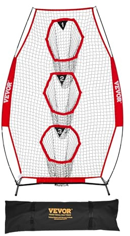 VEVOR Fußballtrainer Wurfnetz Übungsnetz (168 x 77 x 245 cm) mit 3 Zieltaschen & tragbarer Aufbewahrungstasche & Gurten, Wurfziel-Training für die Passgenauigkeit des Quarterbacks, rot