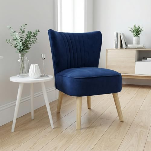 Alivio Modern Velvet Accent Chair for Living Room & Bedroom - Upholstered Lounge Chair with Solid Wood Legs, Stylish Single Seater Armchair for Home & Office (Blue)