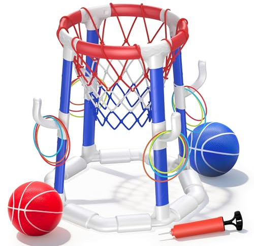 Laoyebaohao Pool Basketball Hoop Pool Games Pool Toys Ring Toss Game with 2 Basketballs Floating Basketball Hoop for Pool for Kids & Adults Indoor Outdoor