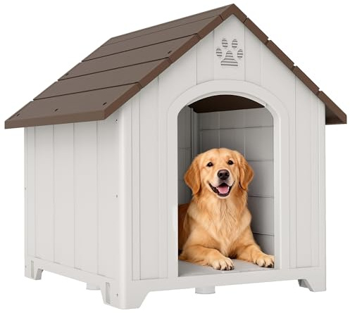 PawHut Niche pour Chien Extérieur Imperméable Plancher Surélevé Gris Clair