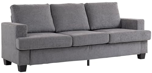 HOMCOM Sofá de 3 Plazas Tapizado en Chenilla Acolchado Grueso Sofá de Salón con Estructura de Acero Diseño Moderno para Dormitorio Sala de Estar 213x82x90 cm Gris