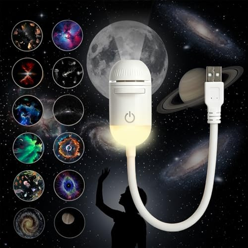 2-in-1 Galaxy Projector - Galaxy Night Light with 12 Projection Films，360°Adjustable Space Led Lights, Starry Planetarium Projectors with Dimmable Night Light for Car, Bedroom, Party