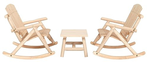 SooIarix 3-TLG. Trädgårdsloungeset av massivt granträ med 2 gungbänkar och soffbord 90 x 50 x 41 cm för balkong, lounge och utomhus, trädgårdsmöbler set, bekväm, stabil