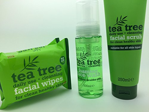 Tea Tree Facial Face Wash Cleaning Set (Facial Scrub + Foaming Face Wash + 50 Facial Wipes suitable for all skin type