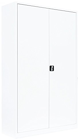 Großer Flügeltürenschrank komplett montiert weiß 195x120x42cm Metallschrank abschließbar Lagerschrank Aktenschrank 4 Fachböden 530377