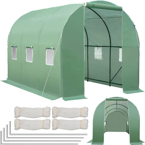 tectake® Serre de Jardin 7m2 Tunnel en Acier Thermo-Laqué & Plastique Anti UV avec 6 Fenêtres Latérales pour Potager Exterieur Serre d'hivernage Tente Abri pour Plantes Serre à semis 343x200x200cm