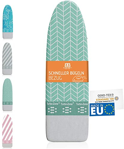 Innovativo rivestimento per asse da stiro stirare rapidamente con Turbo Zone®, Parking Zone e Spanner I Made in EU Copriasse ferro a vapore comoda imbottitura., Visby (verde menta)., Medium